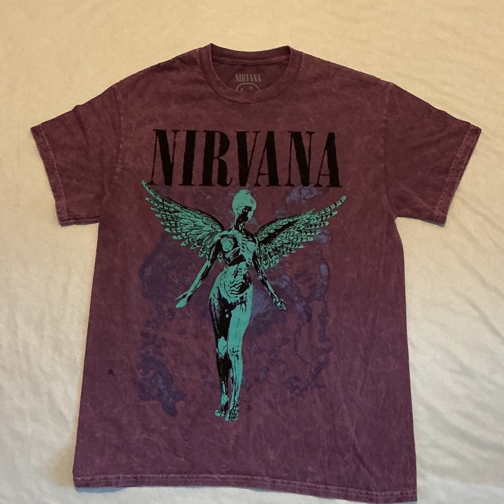 NIRVANA Maroon and Teal Graphic Tee Medium NWOT
